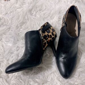 ESSEX Lane El-jasmine leather ankle boots mix media animal print zip closure